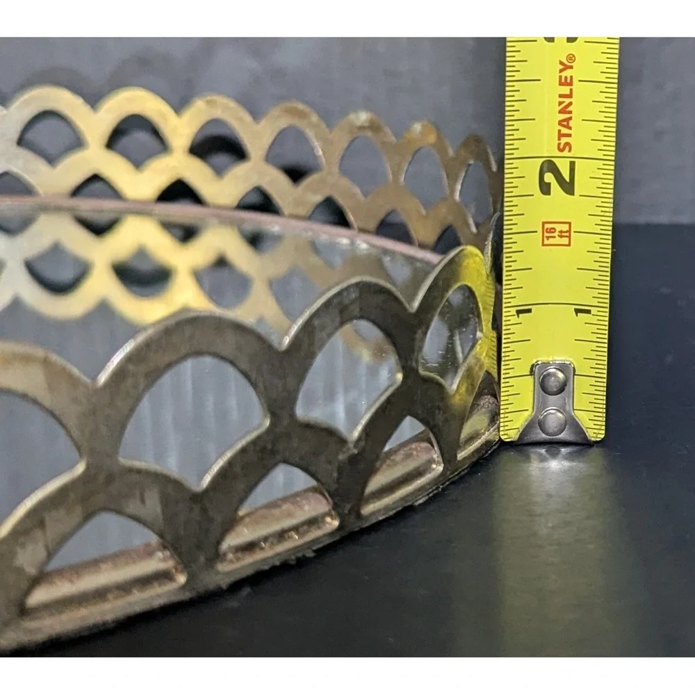 Vintage Vanity Mirror Round Scalloped Metal Lattice Frame 12